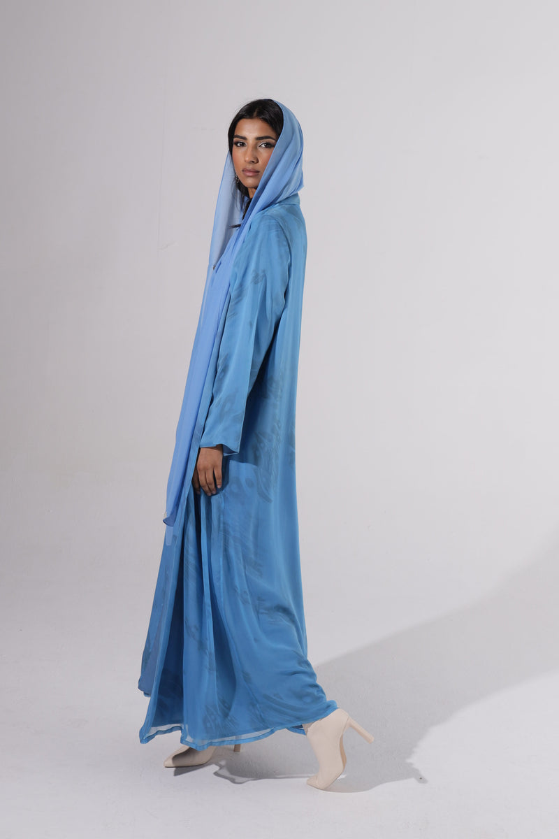 Blue mix silk Zainah cut Abaya