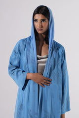 Blue mix silk Zainah cut Abaya