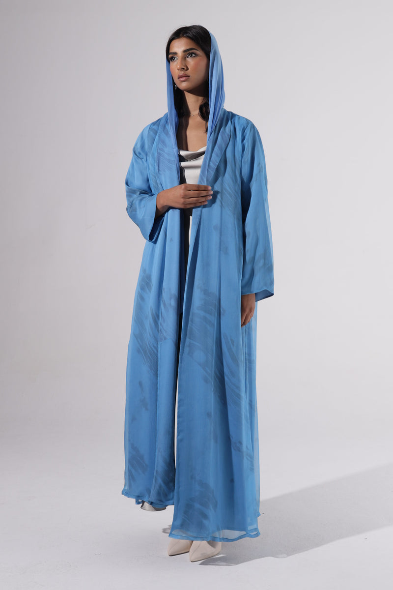 Blue mix silk Zainah cut Abaya