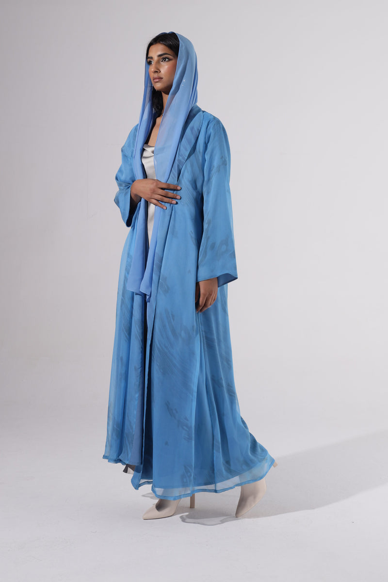 Blue mix silk Zainah cut Abaya