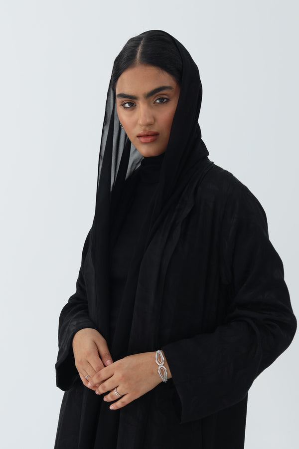 Black leaf embossed Jacket sleeves Abaya