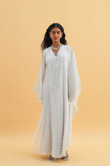 Silver V-Neck Kaftan with bead lace