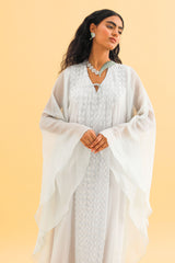 Silver V-Neck Kaftan with bead lace