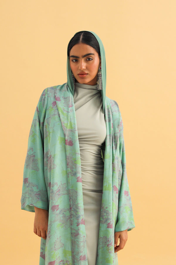 Light green mix printed abaya
