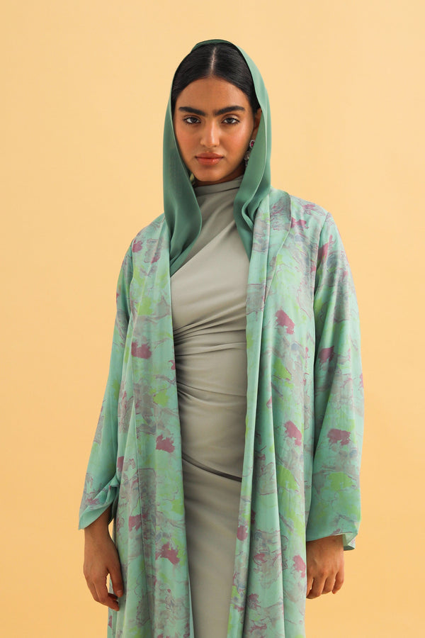 Light green mix printed abaya