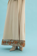Beige Notched color abaya with color lace details