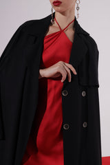 Black Notched Collar Abaya with button details