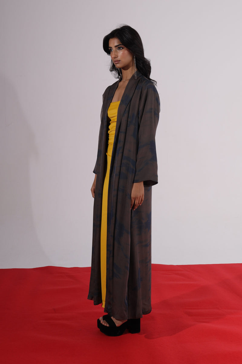Blue and brown mix silk Zainah cut Abaya