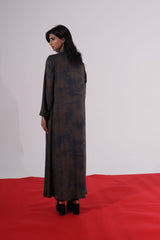 Blue and brown mix silk Zainah cut Abaya