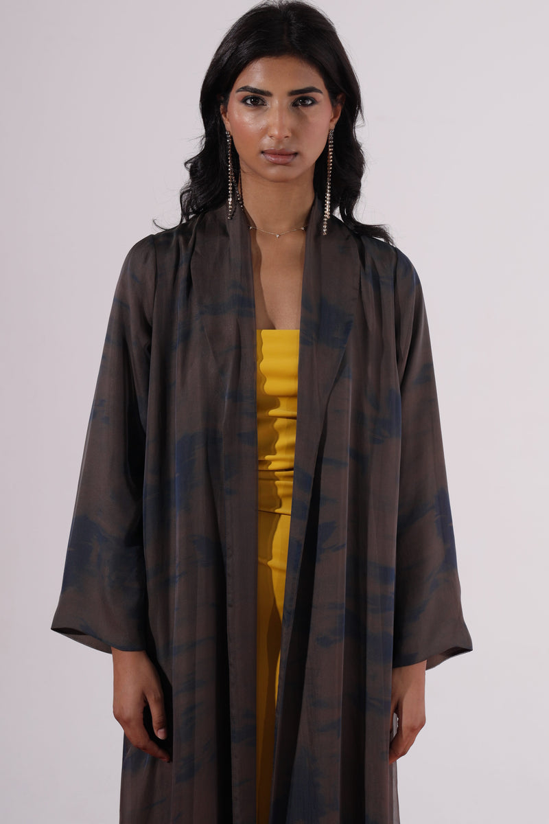 Blue and brown mix silk Zainah cut Abaya