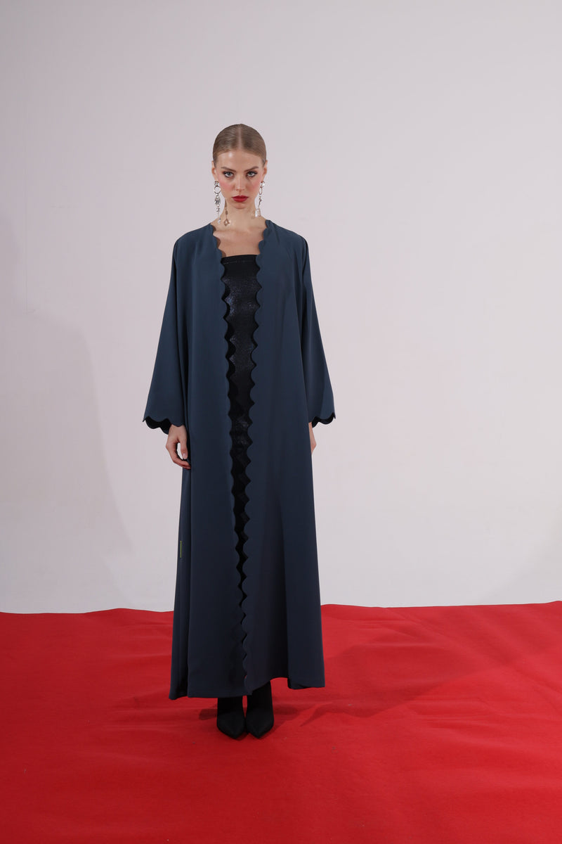 Navy blue Abaya with curved details