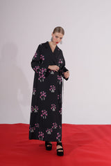 Floral printed Notched Collar Abaya