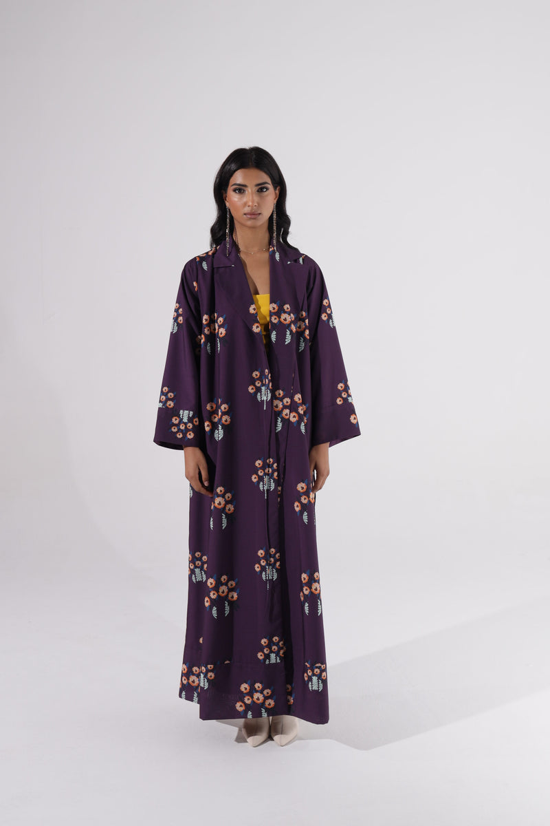 Floral printed Notched Collar Abaya