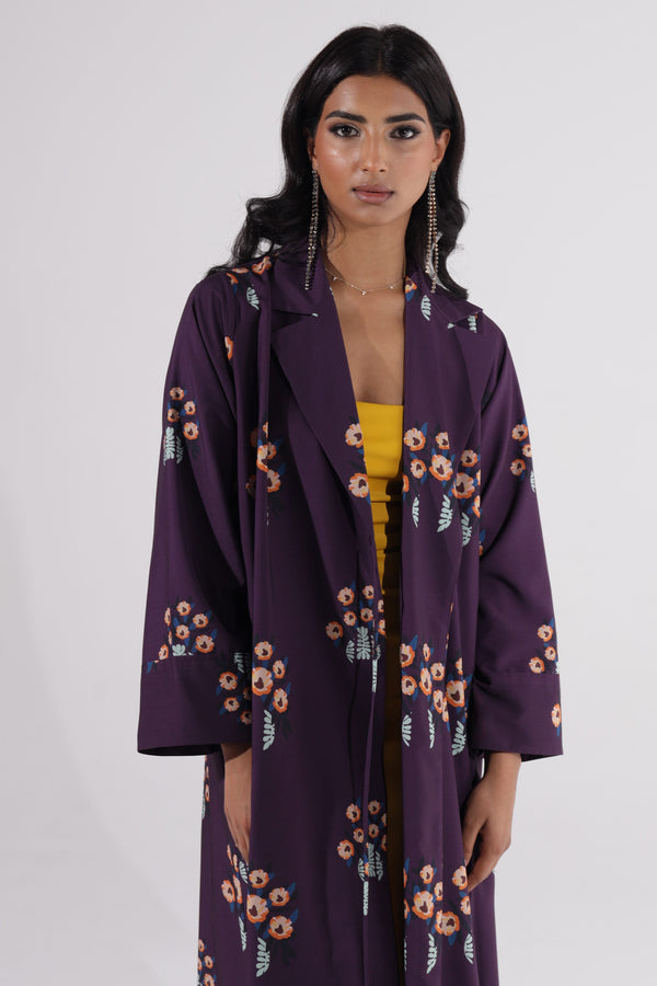 Floral printed Notched Collar Abaya