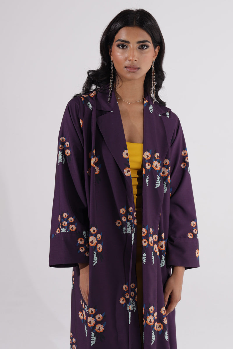 Floral printed Notched Collar Abaya