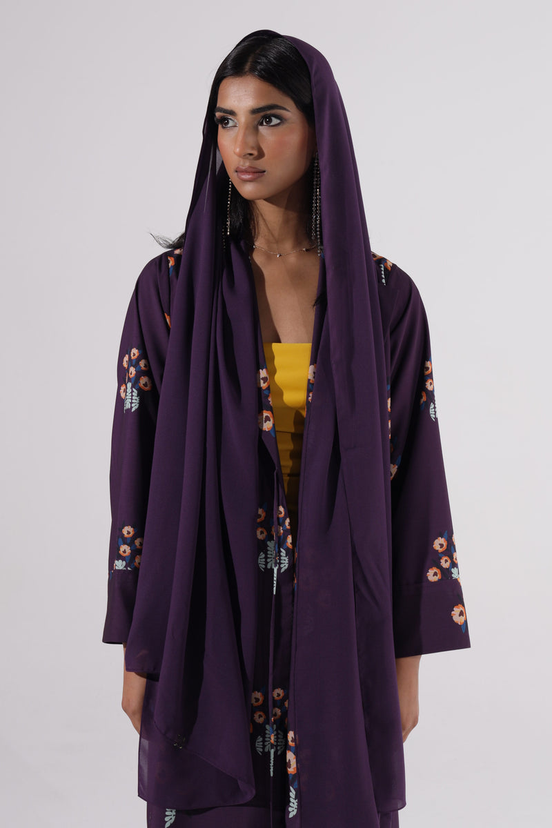 Floral printed Notched Collar Abaya