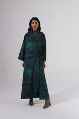 Mix Green printed Notched Collar Abaya