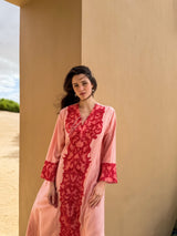 V  Neck Kaftan - New Red Bead