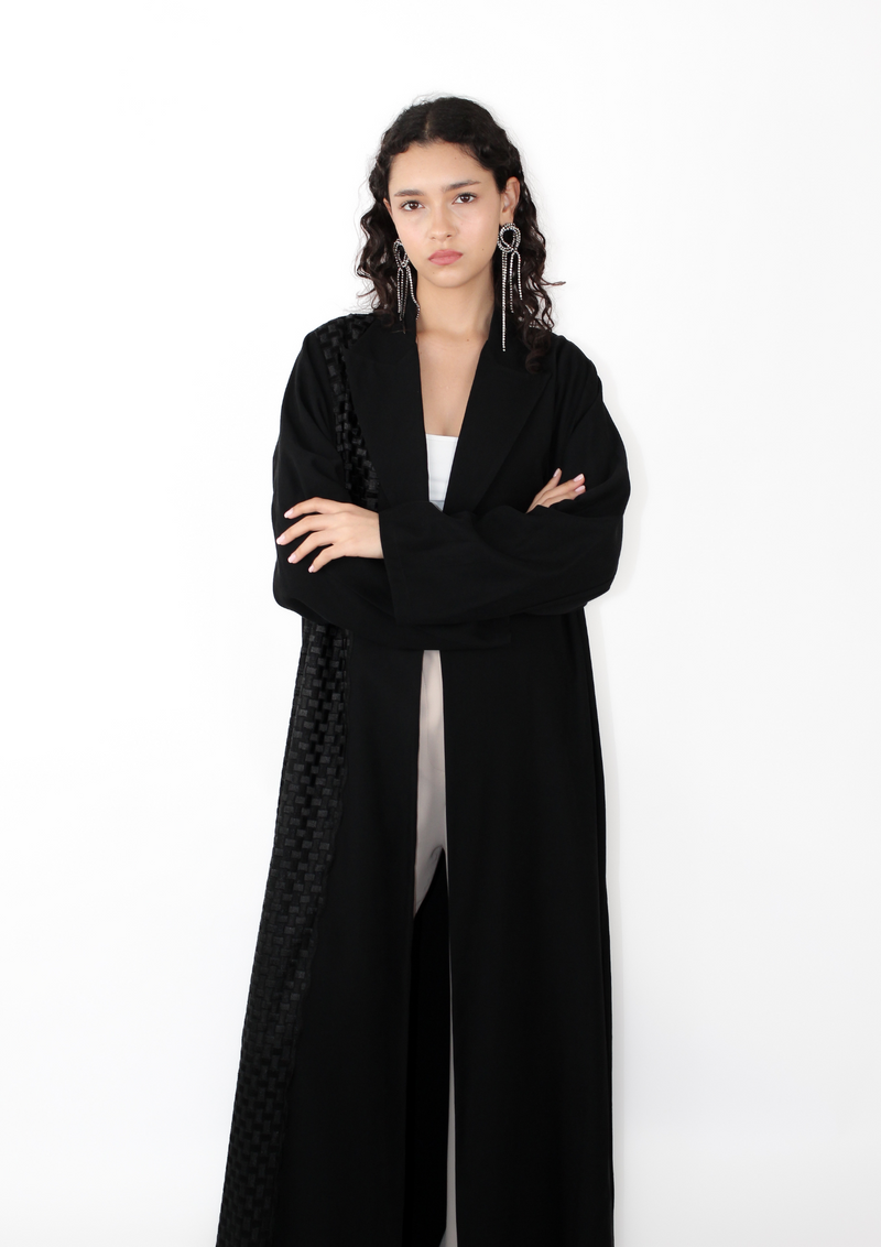 Peak Lapel Abaya With Black Box Lace