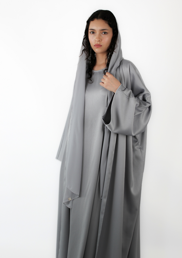 Grey V-Neck Bisht cut Abaya