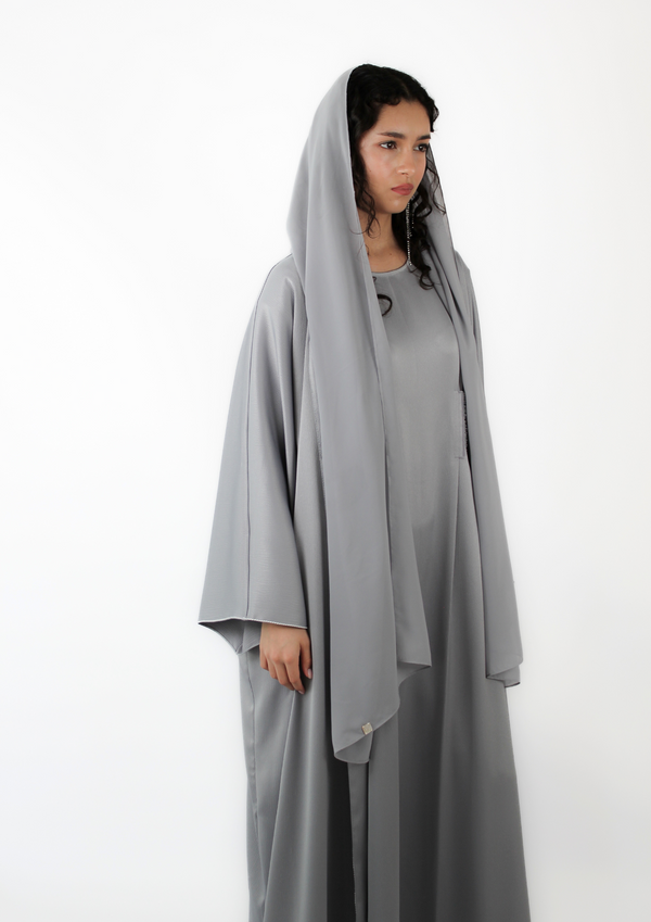 Grey V-Neck Bisht cut Abaya