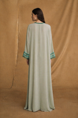 V Neck Abaya - Sea Green Sequin Bead Work on Sleeves