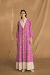 Zainah Cut Abaya - Pink Crochet Lace Full Front and Sleeves