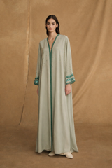 V Neck Abaya - Sea Green Sequin Bead Work on Sleeves