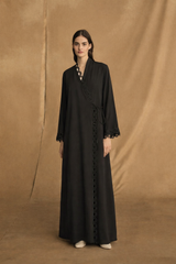 V High Neck Overlap Abaya - Tie Rope on Front