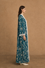 V Neck Abaya - Off White Curvy Toor Lace on Front and Sleeves