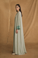 V Neck Abaya - Sea Green Sequin Bead Work on Sleeves