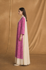 Zainah Cut Abaya - Pink Crochet Lace Full Front and Sleeves
