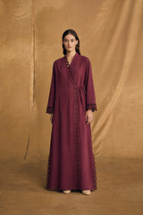 Overlap Abaya - Laser Cut Emb. - Maroon
