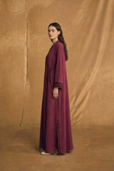 Overlap Abaya - Laser Cut Emb. - Maroon