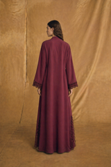 Overlap Abaya - Laser Cut Emb. - Maroon