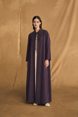 Round Neck Abaya - Tie Rope on Front - Dark Maroon