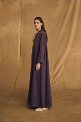 Round Neck Abaya - Tie Rope on Front - Dark Maroon