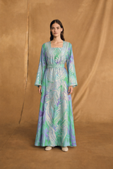 Box Neck Kaftan - Silver Leaf Bead Lace