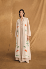 V Neck Abaya - Double Layer Front with Art Work