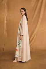V Neck Abaya - Double Layer Front with Art Work