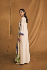 Round Neck Abaya - Purple with Green Flower Art Work