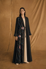 Round Notch Collar Abaya - Tie Rope on Front