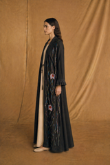 Round Notch Collar Abaya - Tie Rope on Front