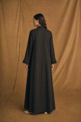 Round Notch Collar Abaya - Tie Rope on Front