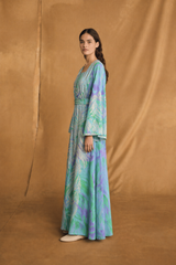 Box Neck Kaftan - Silver Leaf Bead Lace
