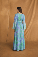 Box Neck Kaftan - Silver Leaf Bead Lace