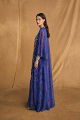 Box Neck Thobe - Two Piece Set - Dark Blue with Purple