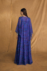 Box Neck Thobe - Two Piece Set - Dark Blue with Purple