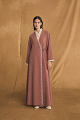 V High Neck Overlap Abaya - Tie Rope on Front
