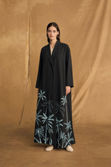 Zainah Cut Abaya - Off White and Light Grey Flower Art Work